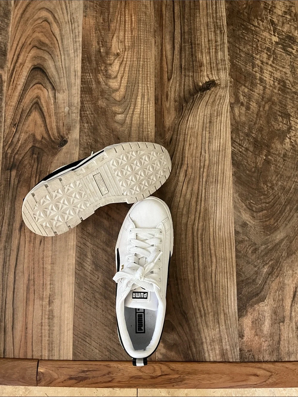 Puma Mayze White and Black Platform Sneakers 7.5